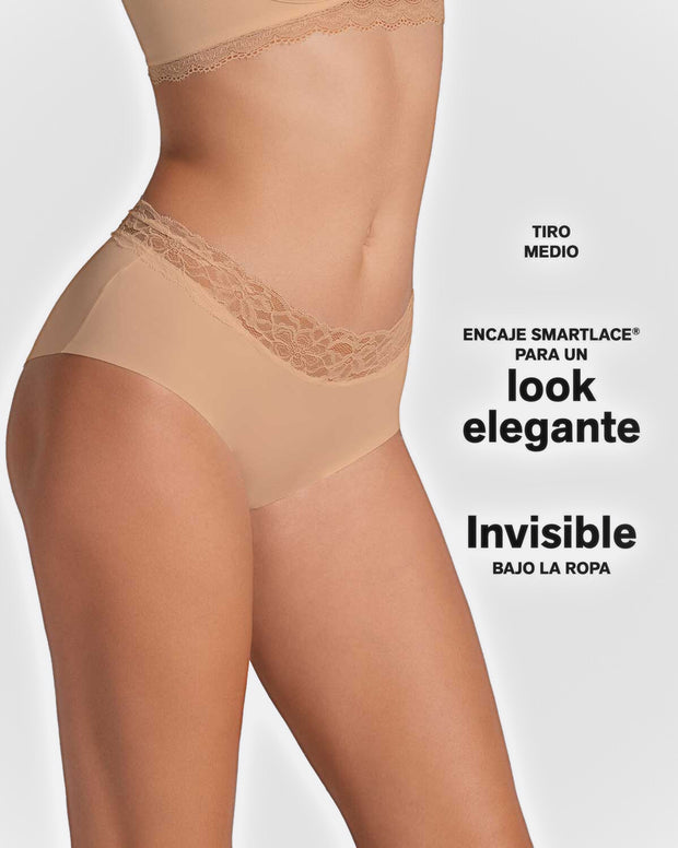 Panty hípster en tela ultraliviana con franja de encaje