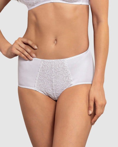 Panty clásico de compresión suave con toques de encaje en abdomen#color_000-blanco