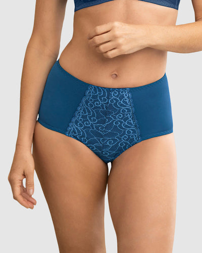 Panty clásico de compresión suave con toques de encaje en abdomen#color_546-azul-oscuro