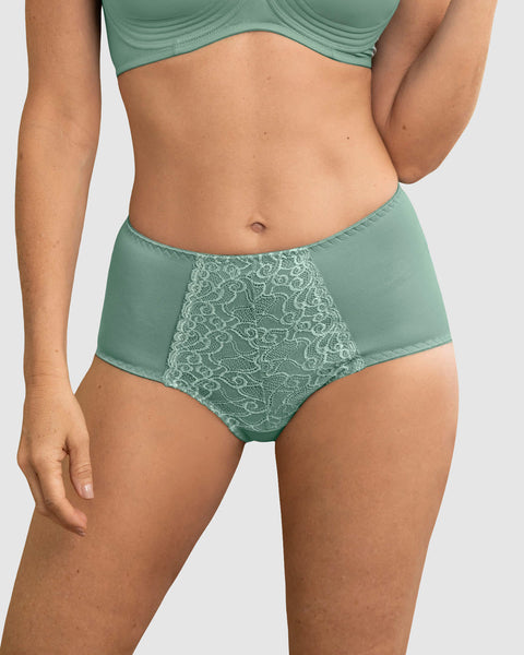 Panty clásico de compresión suave con toques de encaje en abdomen#color_620-verde