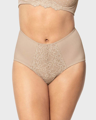 Panty clásico de compresión suave con toques de encaje en abdomen#color_802-cafe-claro