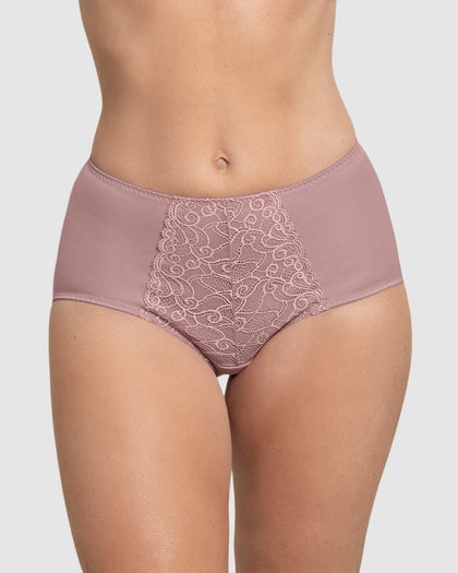 Panty clásico de compresión suave con toques de encaje en abdomen#color_a20-palo-de-rosa