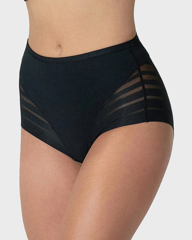 Panty faja clásico con compresión moderada de abdomen y bandas en tul#color_700-negro