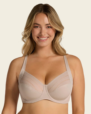 Natural Support Bra + Stripe Undetectable Panty en Café Claro