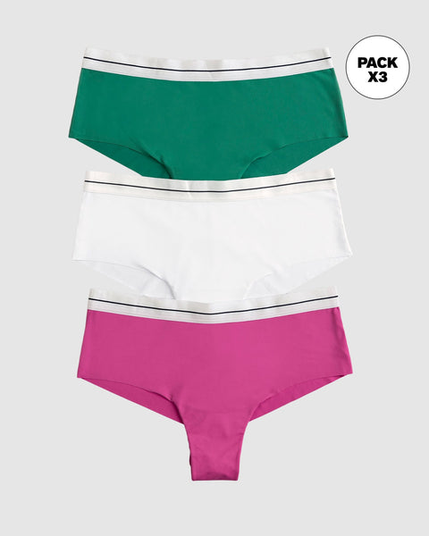 Panties cacheteros paquete x3 ultracómodos#color_s09-verde-fucsia-blanco