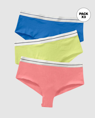 Panties cacheteros paquete x 3 ultracómodos#color_s13-azul-coral-amarillo-neon