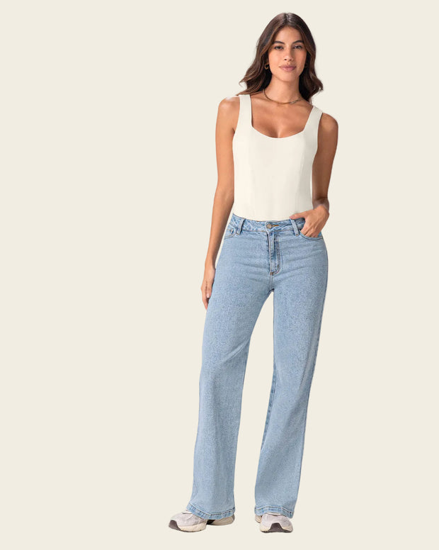 Jean bota ancha esencial para mujer