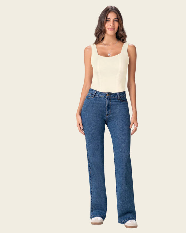 Jean bota ancha esencial para mujer