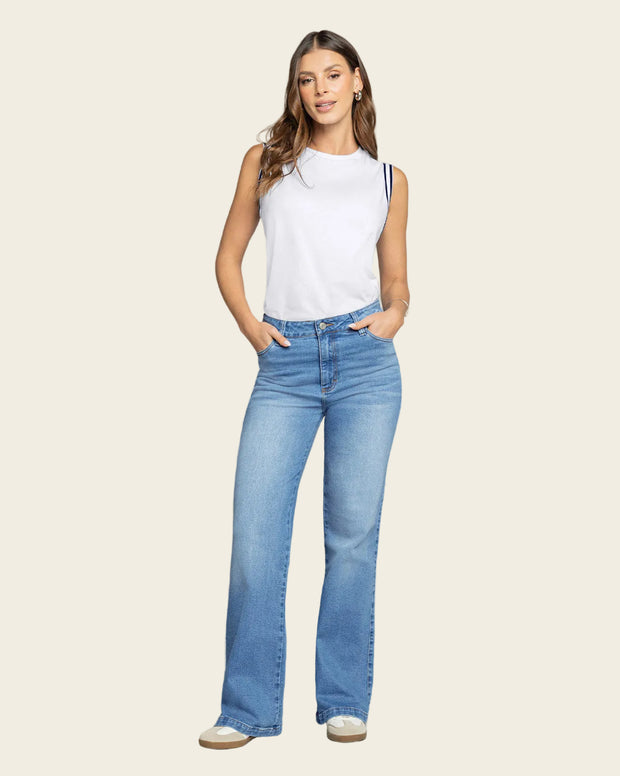 Jean bota ancha esencial para mujer