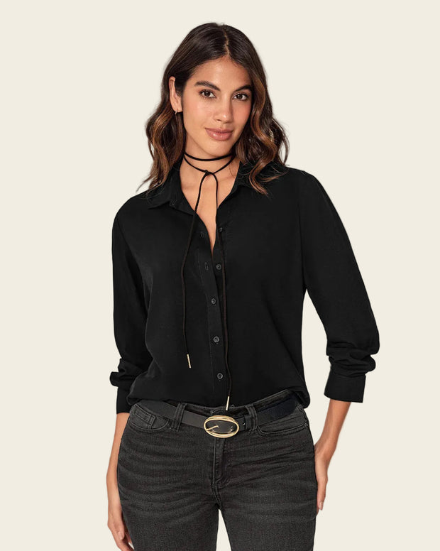 Blusa manga larga con perilla funcional y puños con botón