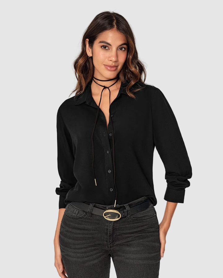 Blusa manga larga con perilla funcional y puños con botón