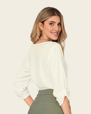 Blusa manga 3/4 con charretera no funcional#color_018-marfil