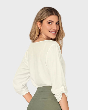 Blusa manga 3/4 con charretera no funcional#color_018-marfil