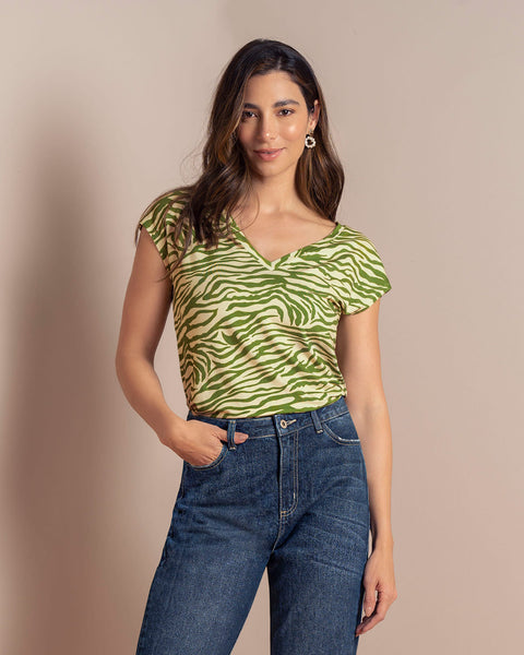 Camiseta manga corta con cuello en V para mujer#color_045-zebra