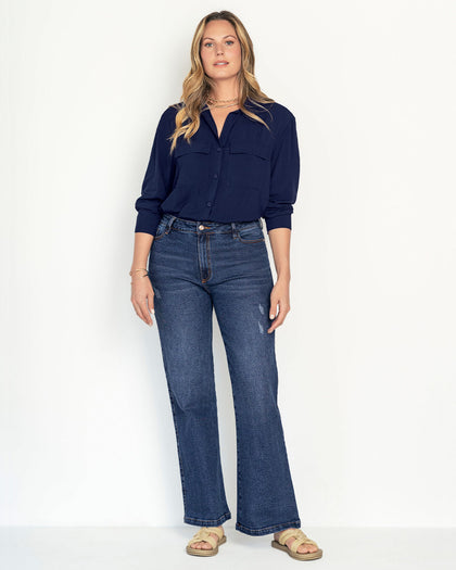 Camisa manga larga con perilla y bolsillos funcionales#color_024-azul-oscuro