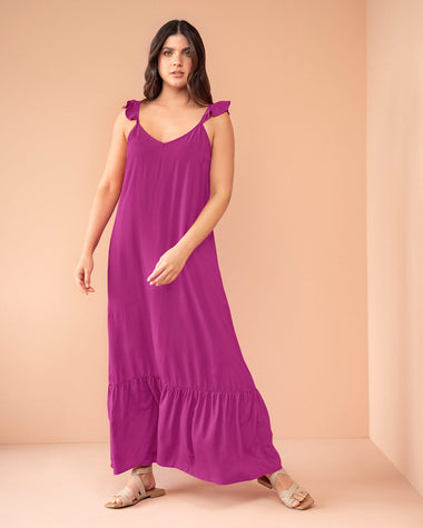 Vestido largo con boleros en hombros#color_313-rosado