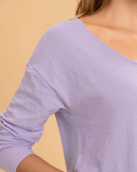 Camiseta manga larga con cuello en V#color_424-lila