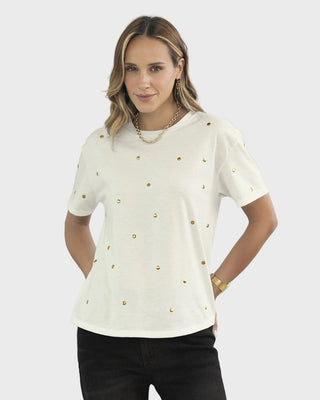 Camiseta manga corta con detalles con brillo#color_000-blanco