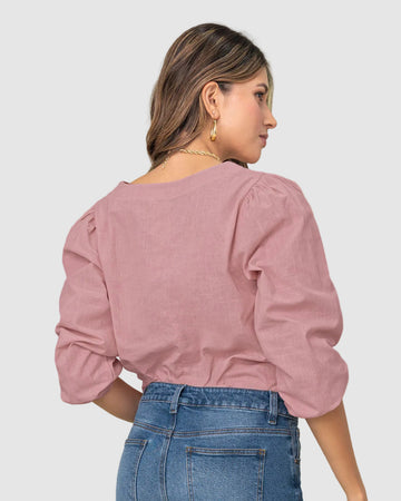 Blusa manga 3/4 con efecto volumen#color_180-palo-rosa