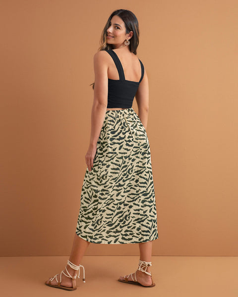 Falda larga con diseño cruzado y elástico en posterior#color_119-aminal-print