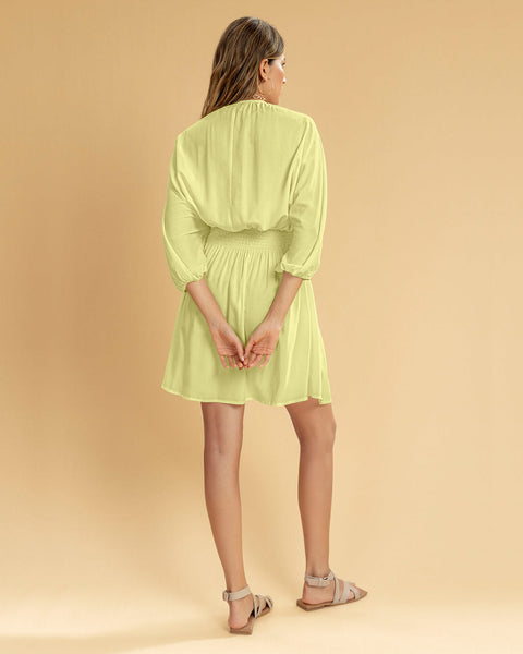 Vestido corto amarillo manga 3/4#color_601-verde