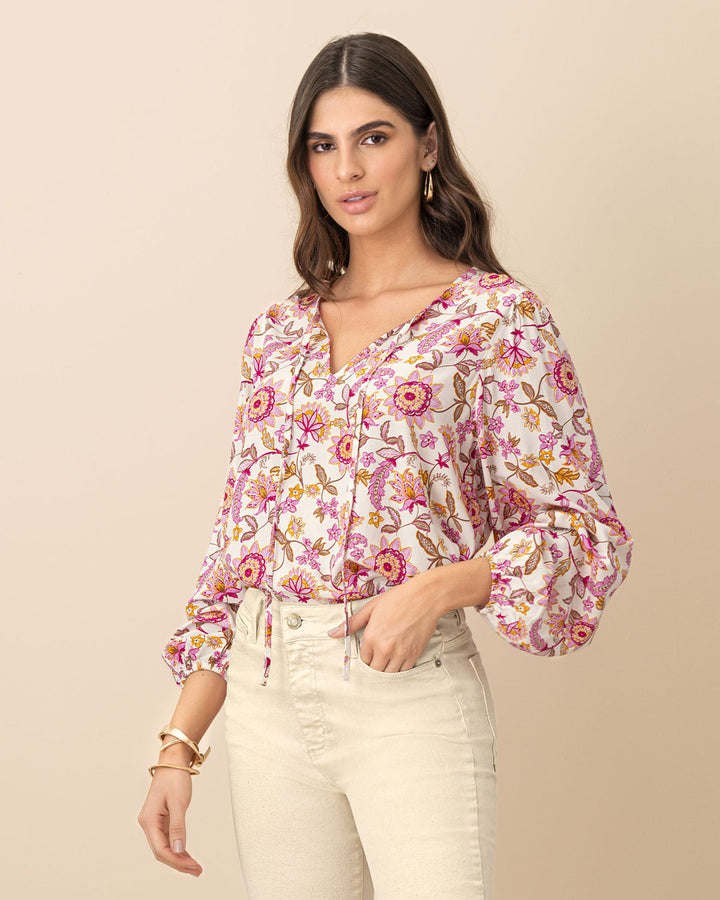 Blusa manga larga estampada para mujer
