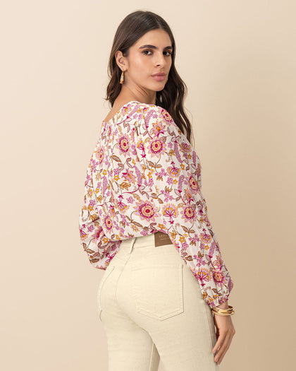 Blusa manga larga estampada para mujer#color_105-estampado-rosado-y-naranja
