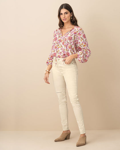 Blusa manga larga estampada para mujer#color_105-estampado-rosado-y-naranja