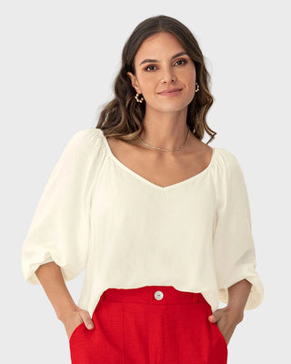 Blusa manga 3/4 de escote en V#color_018-marfil
