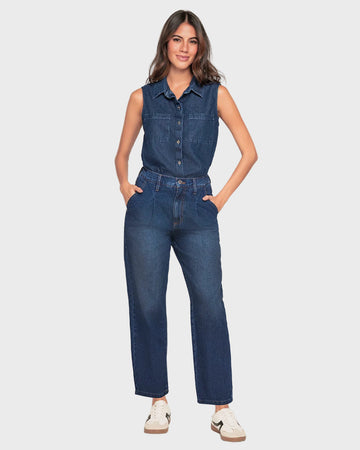 Blusa manga sisa cuello de camisero en denim liviano#color_052-azul-medio