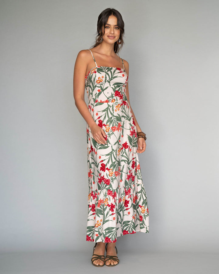 Vestido largo estampado de tiritas