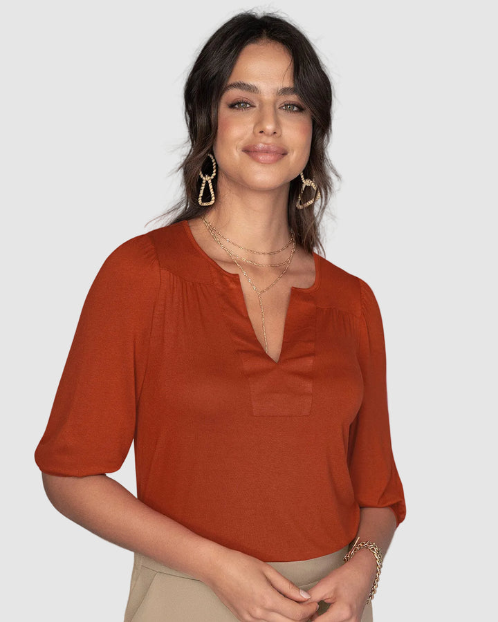 Camiseta manga 3/4 con recogido en hombros