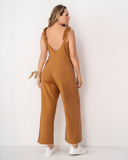 Enterizo largo con detalle en hombro#color_831-cafe-oscuro