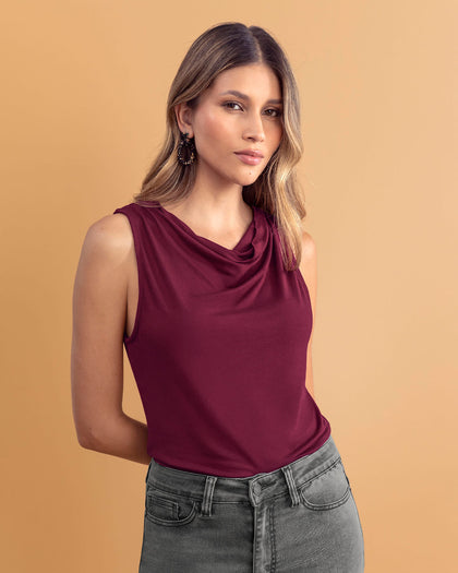 Camiseta manga sisa con escote drapeado#color_409-uva