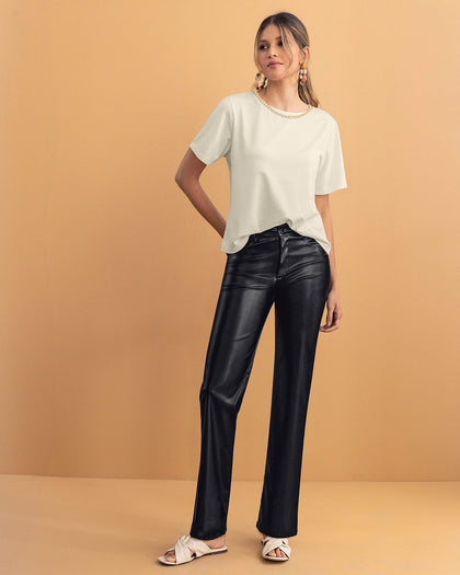 Camiseta manga corta con detalle de cadena en cuello#color_000-blanco