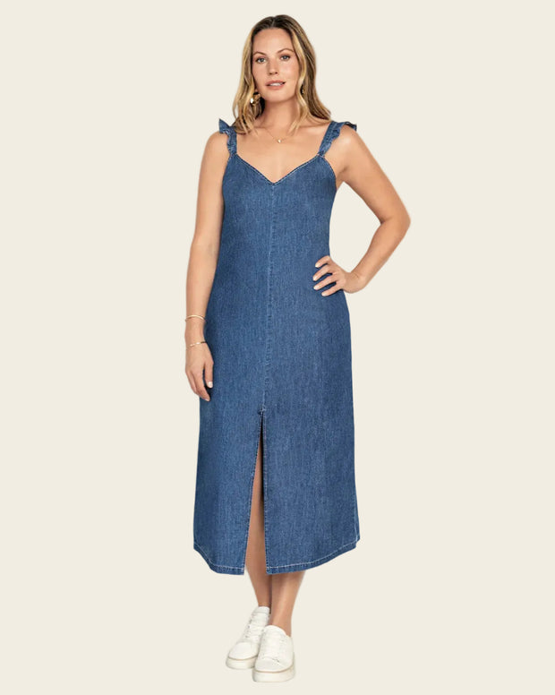 Vestido midi tipo denim