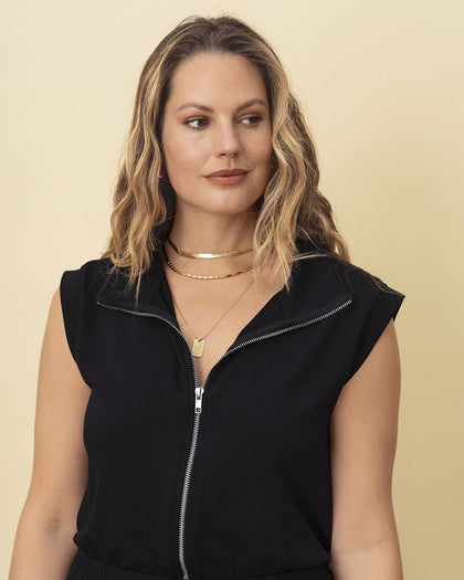 Enterizo largo con cierre en frente y elástico en cintura#color_700-negro