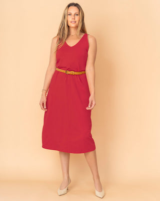 Vestido midi esencial con detalle bordado en sisa#color_136-rojo