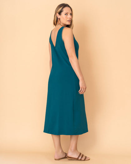 Vestido midi esencial con detalle bordado en sisa#color_294-azul
