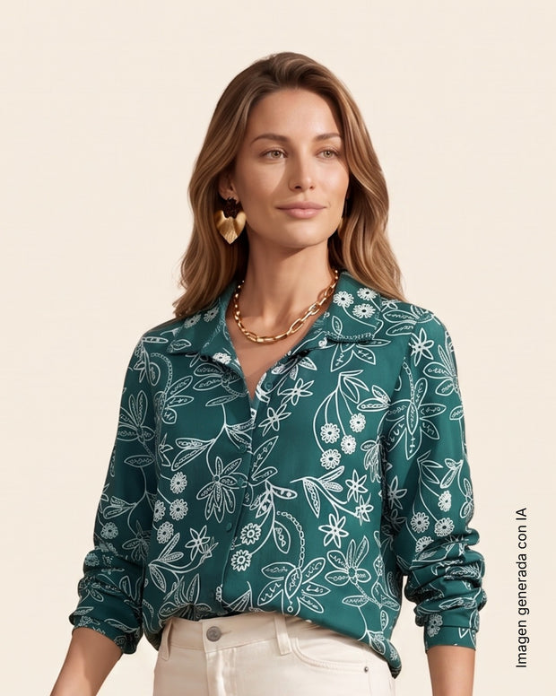 Blusa manga larga estampada en puff