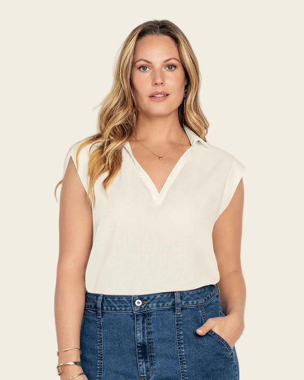 Blusa manga sisa cuello camisero en V