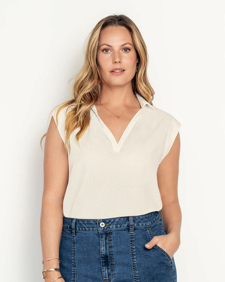 Blusa manga sisa cuello camisero en V