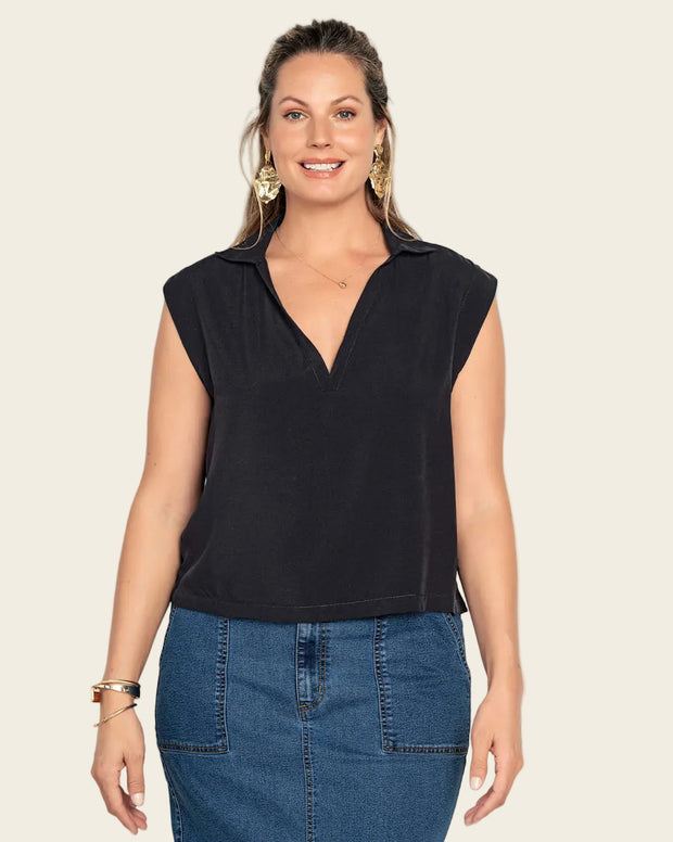 Blusa manga sisa cuello camisero en V