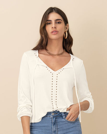 Blusa manga larga con taches decorativos#color_018-marfil