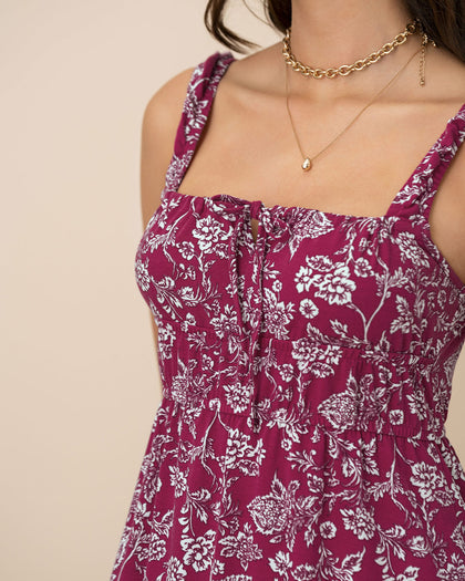 Vestido largo estampado de escote cuadrado#color_145-vino-estampado-blanco