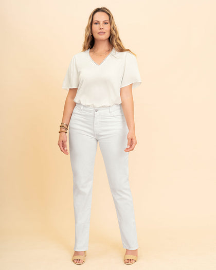 Camiseta manga corta de cuello en Vcon detalle en borde#color_018-marfil