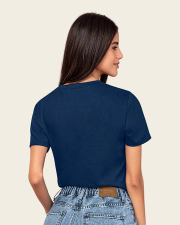 Camiseta manga corta en algodón con estampado en frente#color_c41-azul
