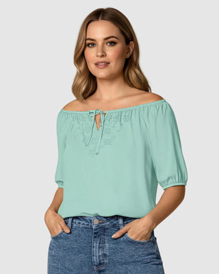 Blusa manga corta con cuello elástico#color_c38-menta