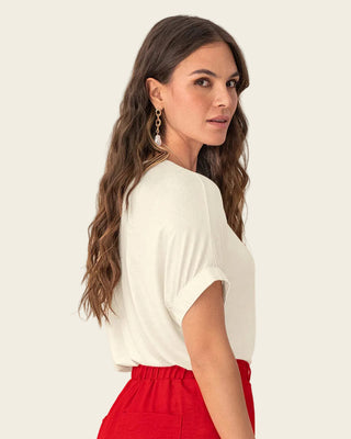 Camiseta básica manga corta con elástico ancho#color_018-marfil