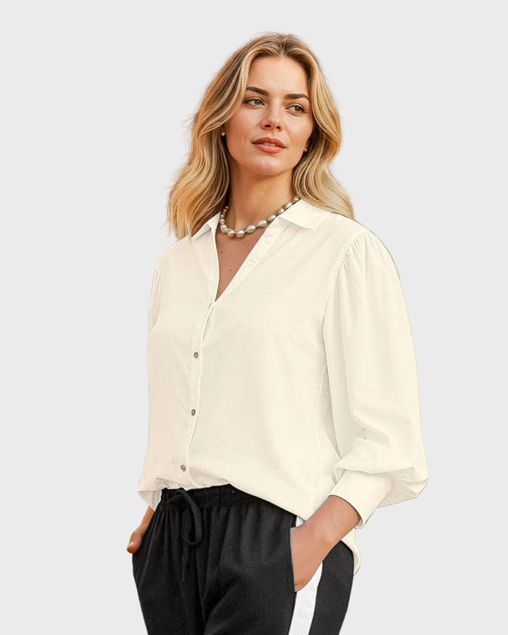 Camisa en tela tipo lino con mangas con volumen